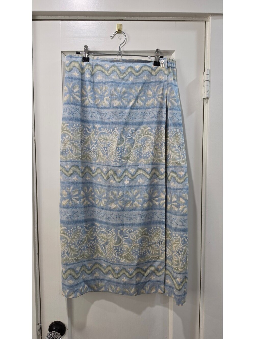 Alfred Dunner Blue Patterned Linen Rayon Skirt Size 16